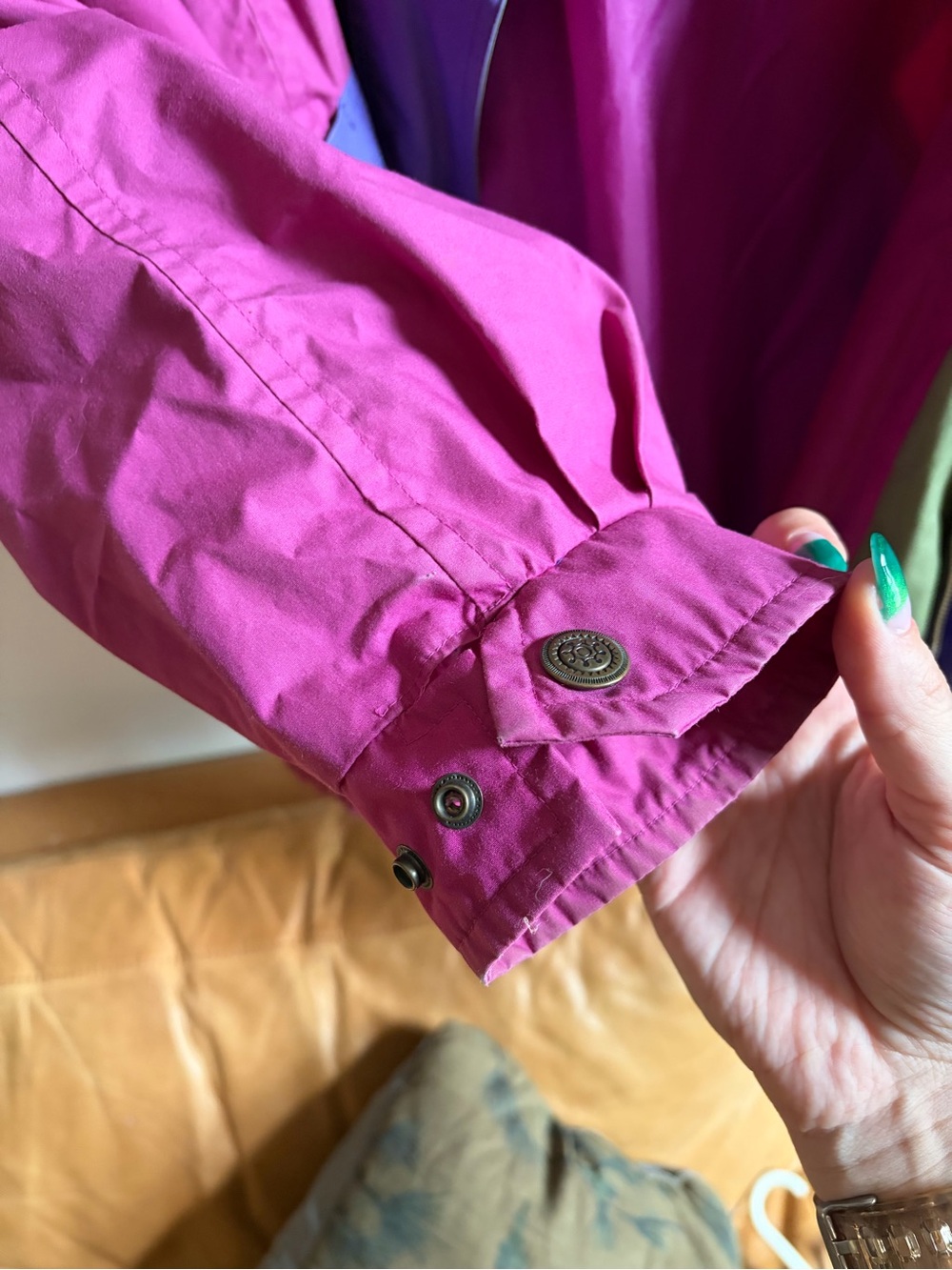 vintage london fog pink purple green colorblock windbreaker jacket size L - Picture 6 of 6